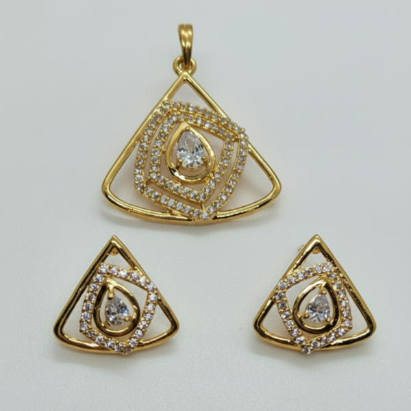 CZ GOLD TRIANGLE 925 SILVER PENDENT SET