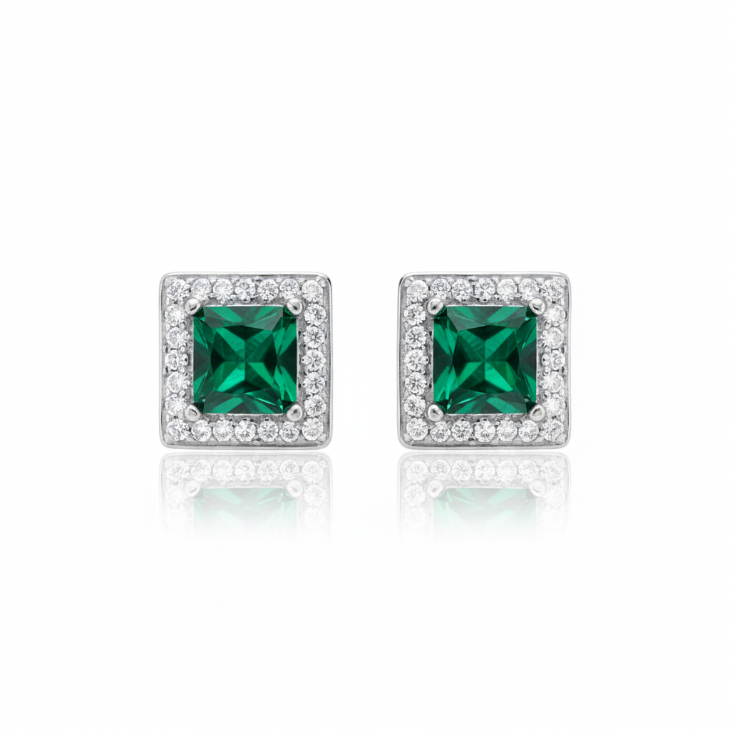 GREEN STONE CZ SQUARE 925 SILVER PENDENT SET - Image 2