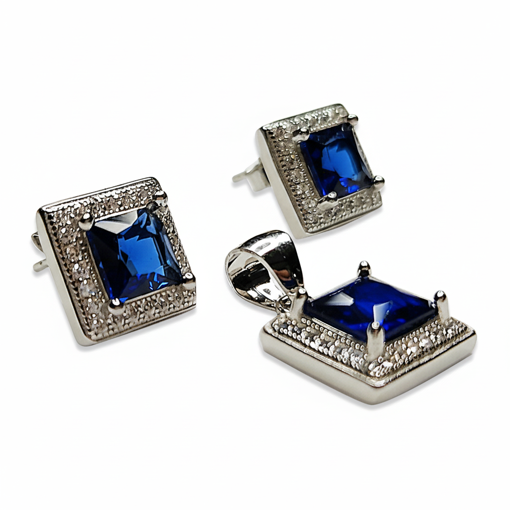 BLUE STONE CZ 925 SILVER PENDENT SET - Image 4