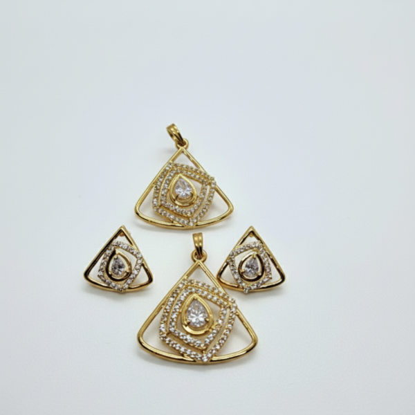 CZ GOLD TRIANGLE 925 SILVER PENDENT SET - Image 3