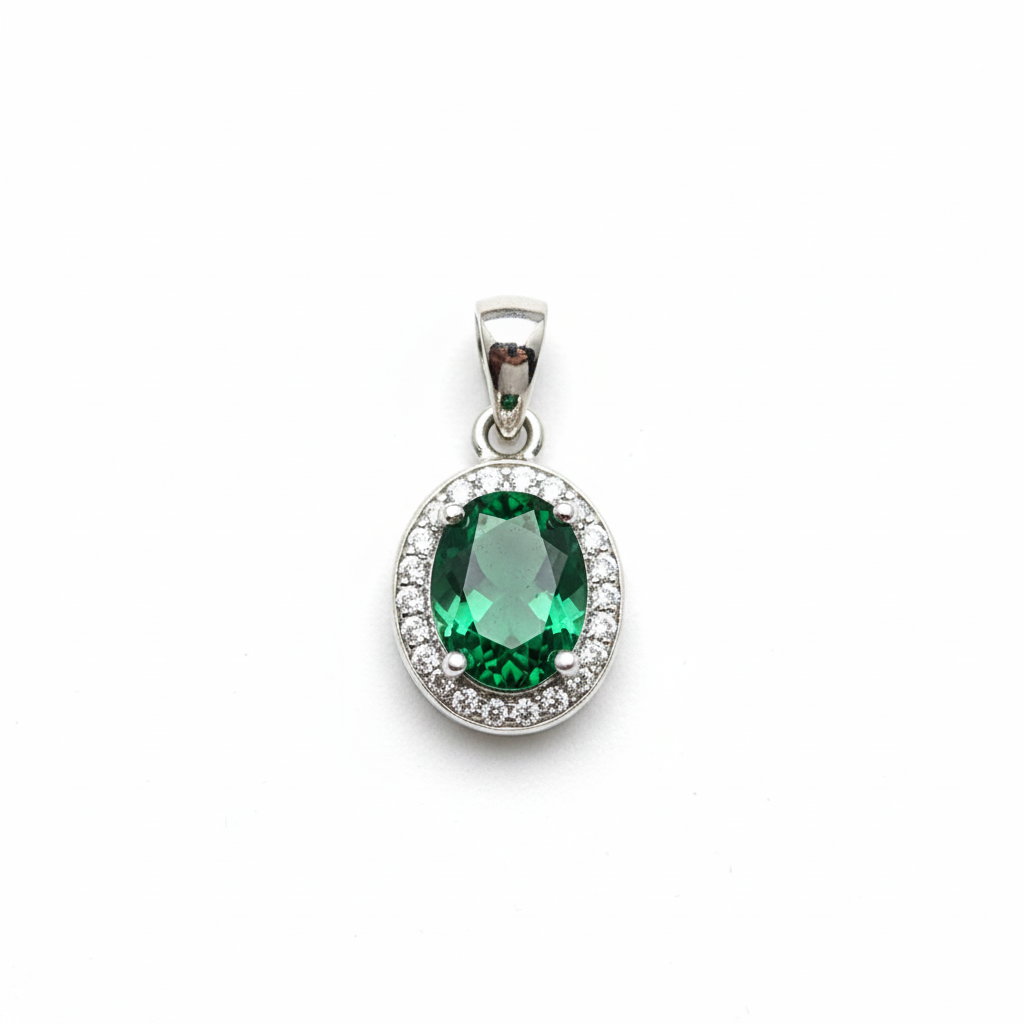 GREEN STONE CZ 925 SILVER PENDENT SET - Image 5