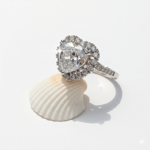 HEART SHAPED DIAMOND RING - 925 PURE SILVER