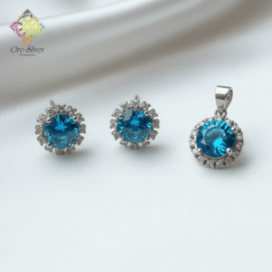 Blue Sparkle 92.5 Silver Pendant Set