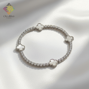 92.5 Silver Mother-of-Pearl Clover Tennis Bracelet
