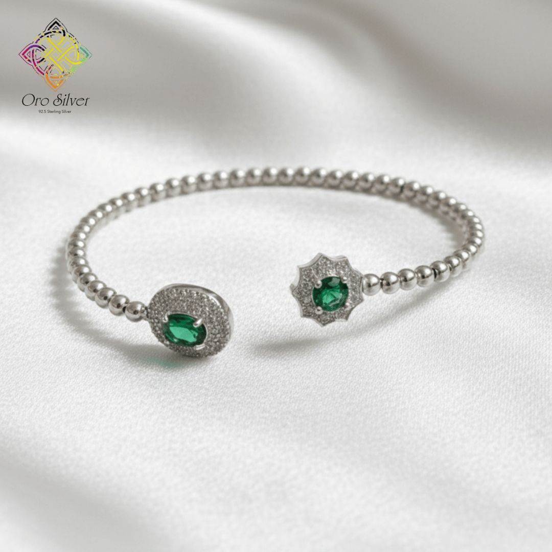 92.5 Silver Emerald Green CZ Open Bracelet - Image 2