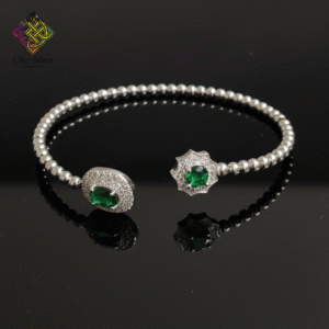 92.5 Silver Emerald Green CZ Open Bracelet