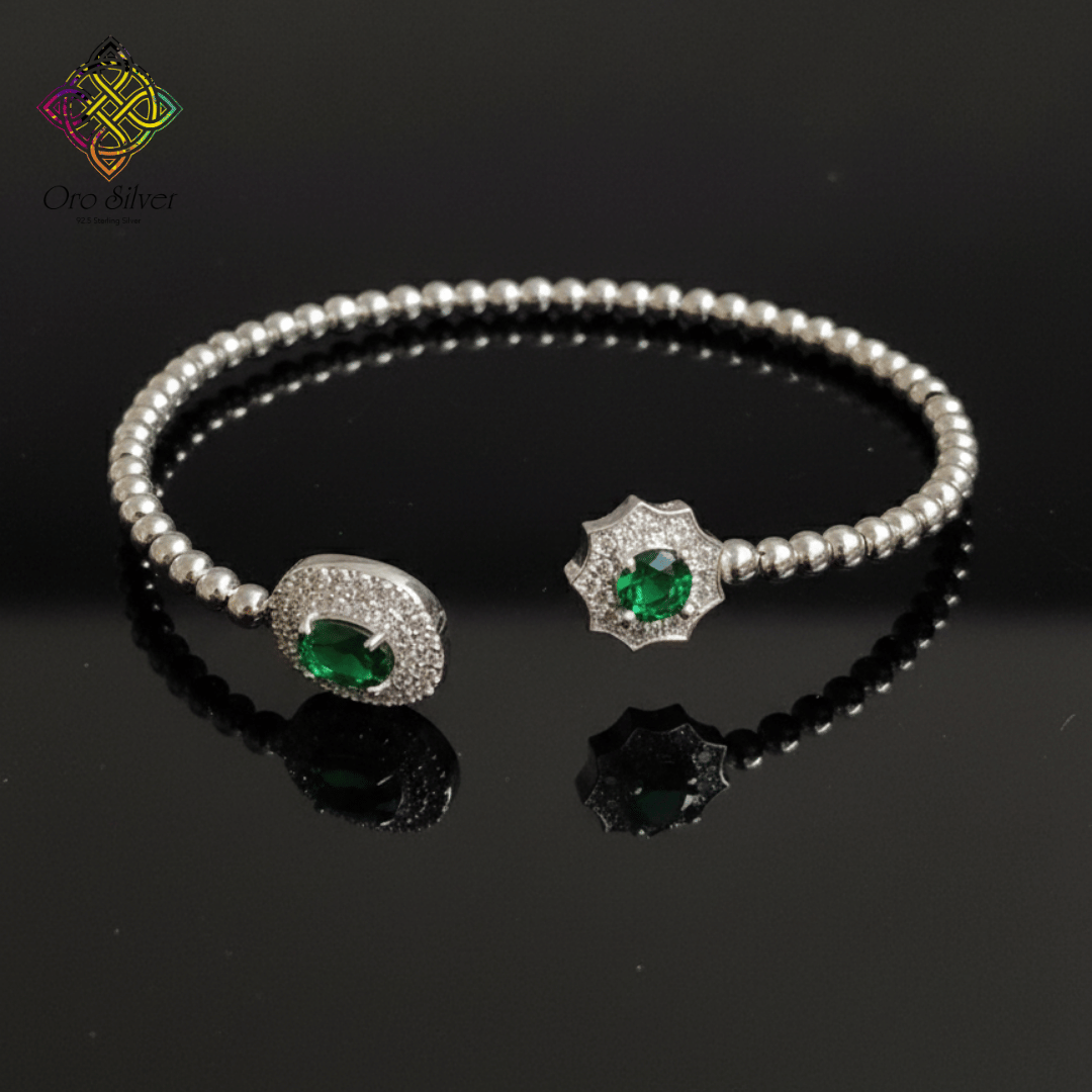 92.5 Silver Emerald Green CZ Open Bracelet