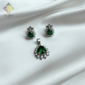92.5 Silver Emerald Green CZ Pendant Set