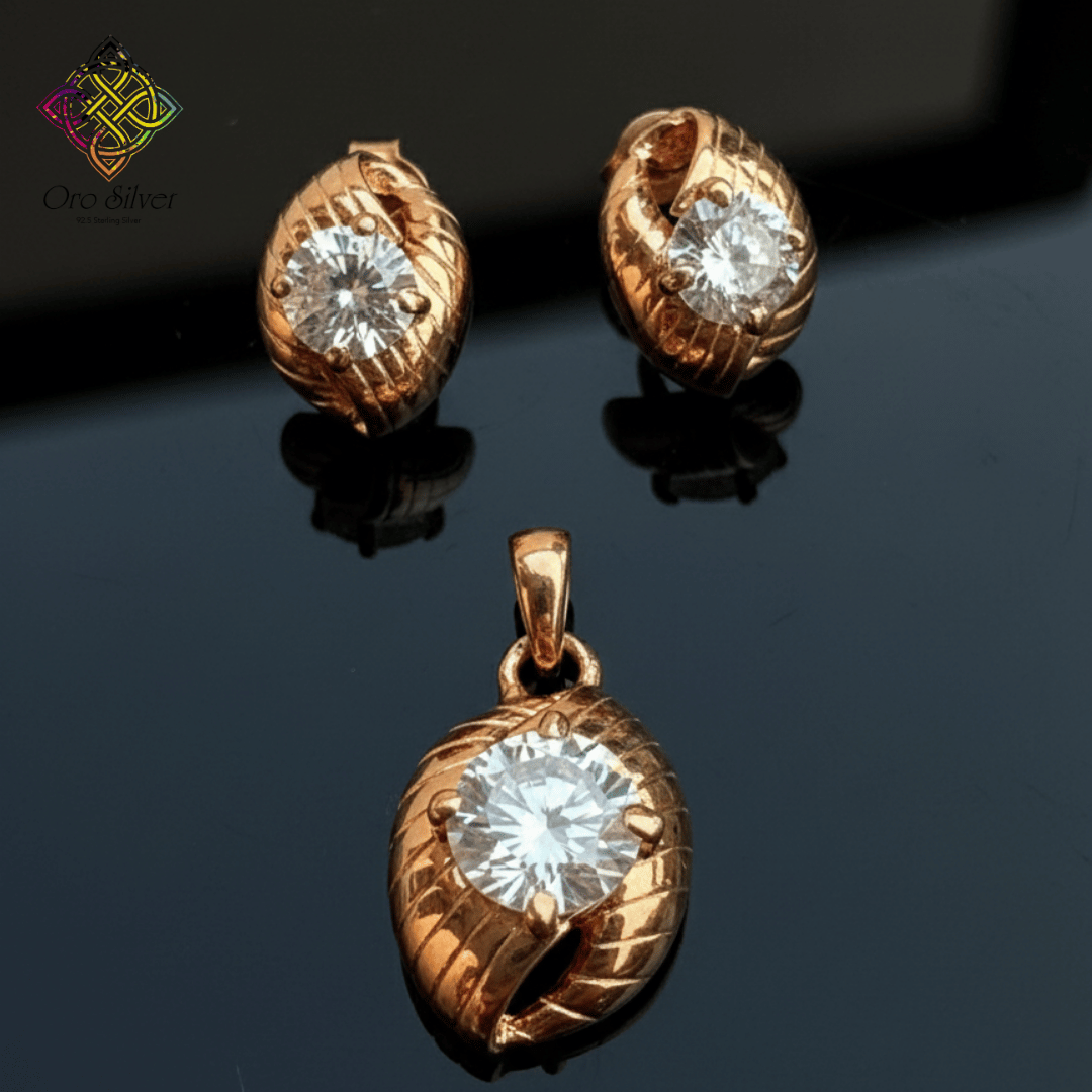 Rose Gold Plated Leaf & Solitaire Set