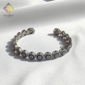 92.5 Sterling Silver Evil Eye Design Cuff Bracelet