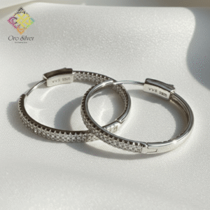 Classic Sterling Silver Pave Hoop Earrings