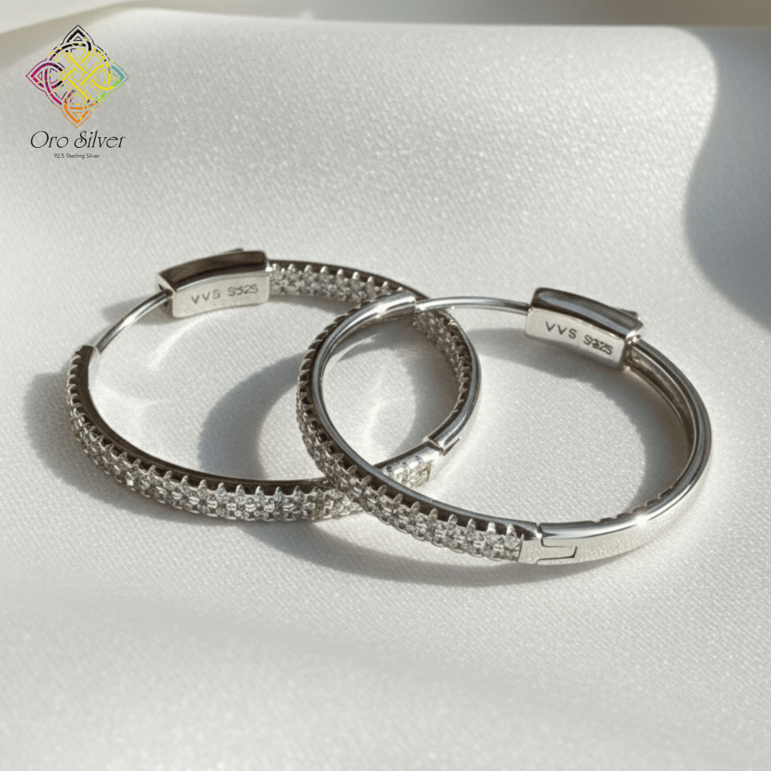 Classic Sterling Silver Pave Hoop Earrings