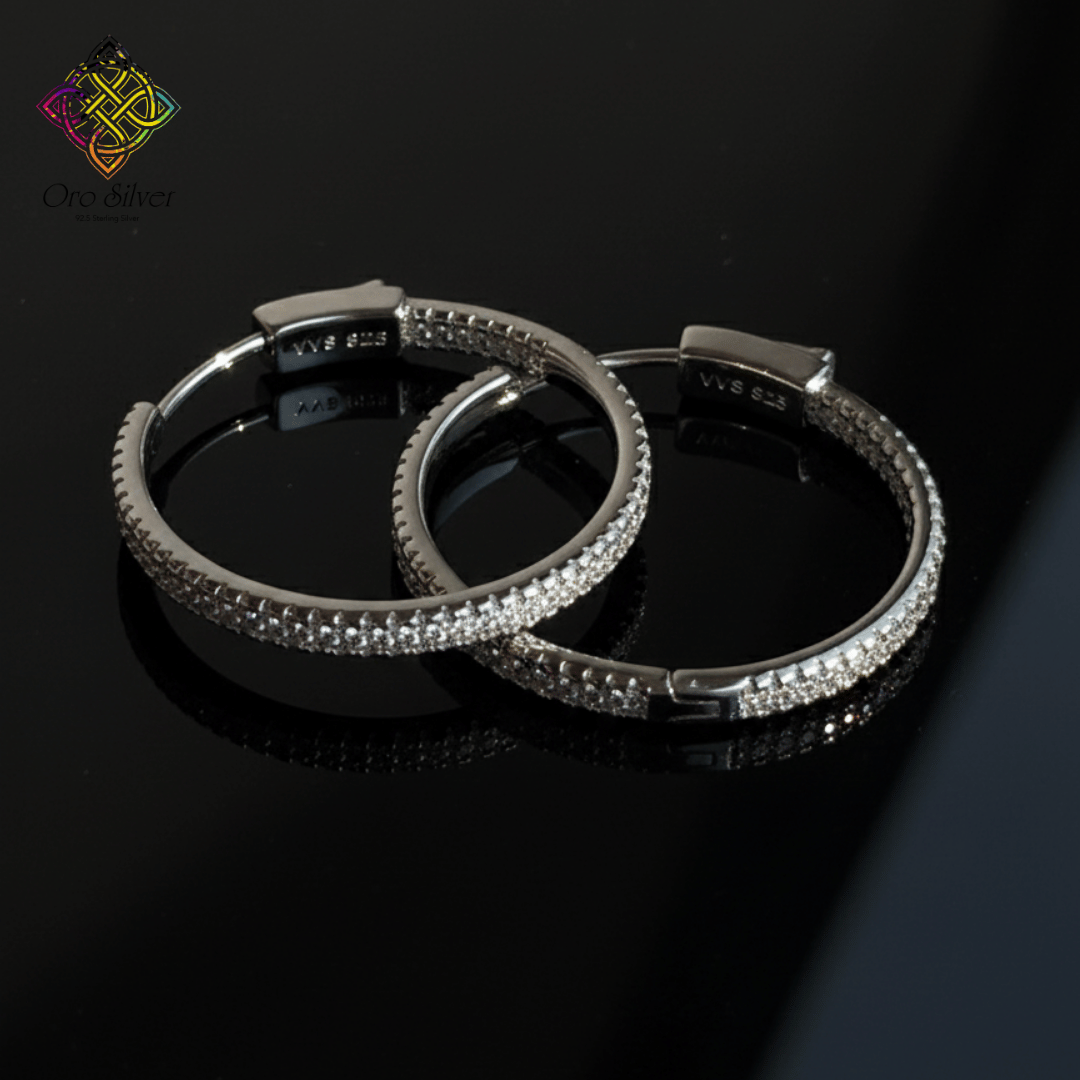 Classic Sterling Silver Pave Hoop Earrings - Image 3