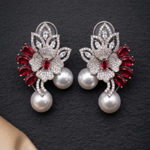 FLOWER PEARL DROPS(SILVER PLATED)